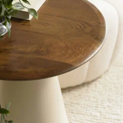 Table d'appoint 40 cm plateau en manguier pied ivoire TOSCA
