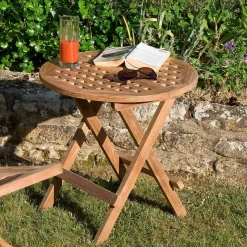 Table d'appoint de jardin en Teck ronde pliante 50cm SUMMER