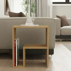 Table d'appoint design décor bois et forme en L MARFA
