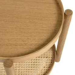 Table d'appoint en mindi 45.5cm avec tablette en rotin naturel TIVARO