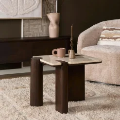 Table d'appoint marbre et bois style puzzle DUOMO