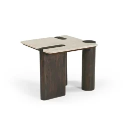 Table d'appoint marbre et bois style puzzle DUOMO