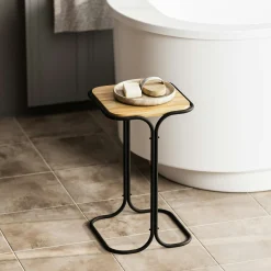 Table d'appoint noire - plateau en bois clair carré JENA