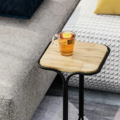 Table d'appoint noire - plateau en bois clair carré JENA