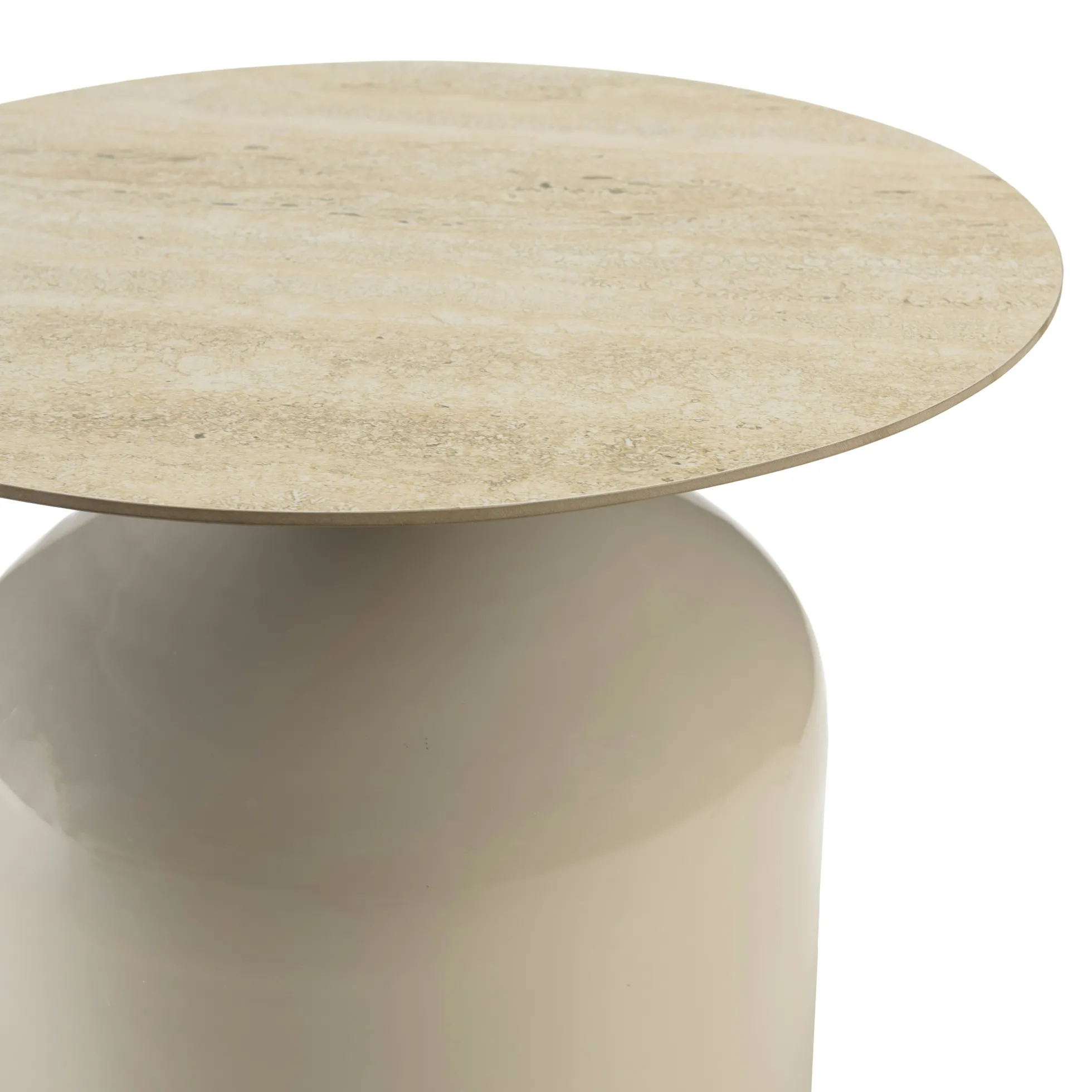 Table d'appoint plateau céramique et pied en fer beige ELORA