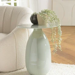 Table d'appoint ronde 40 cm en métal émaillé vert d'eau TOSCA