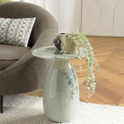 Table d'appoint ronde 40 cm en métal émaillé vert d'eau TOSCA