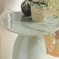 Table d'appoint ronde 40 cm en métal émaillé vert d'eau TOSCA