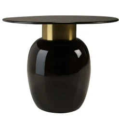 Table d'appoint ronde 50 cm en métal émaillé noir, col doré TOSCA