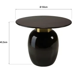 Table d'appoint ronde 50 cm en métal émaillé noir, col doré TOSCA