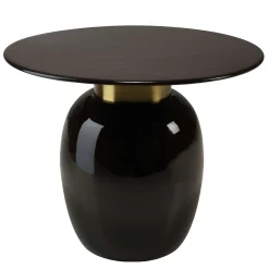 Table d'appoint ronde 50 cm en métal émaillé noir, col doré TOSCA