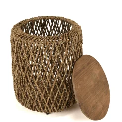 Table d'appoint ronde 38 cm fibre de coco et bois recyclé SWING