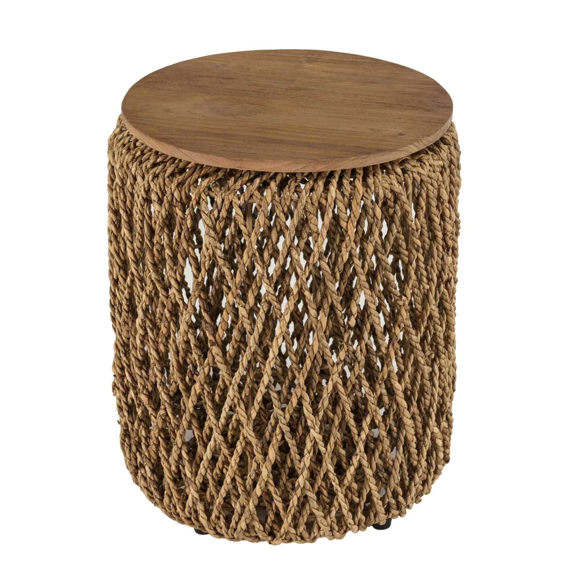 Table d'appoint ronde 38 cm fibre de coco et bois recyclé SWING