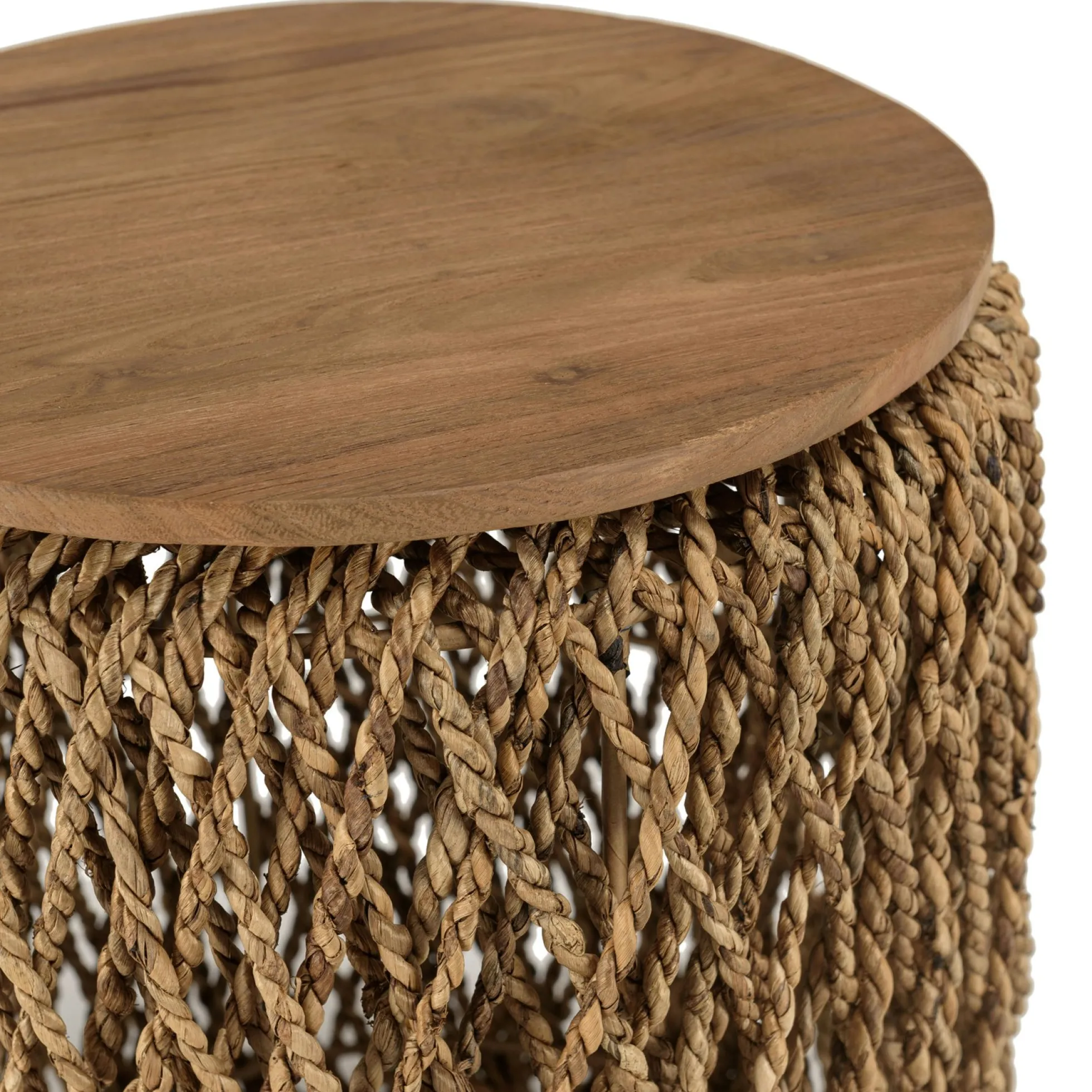 Table d'appoint ronde 38 cm fibre de coco et bois recyclé SWING