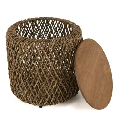 Table d'appoint ronde 49 cm fibre de coco et bois recyclé SWING
