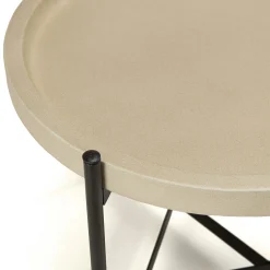Table d'appoint ronde de jardin plateau béton beige pieds métal HERCULE