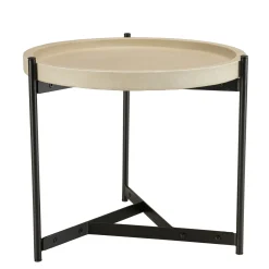 Table d'appoint ronde de jardin plateau béton beige pieds métal HERCULE