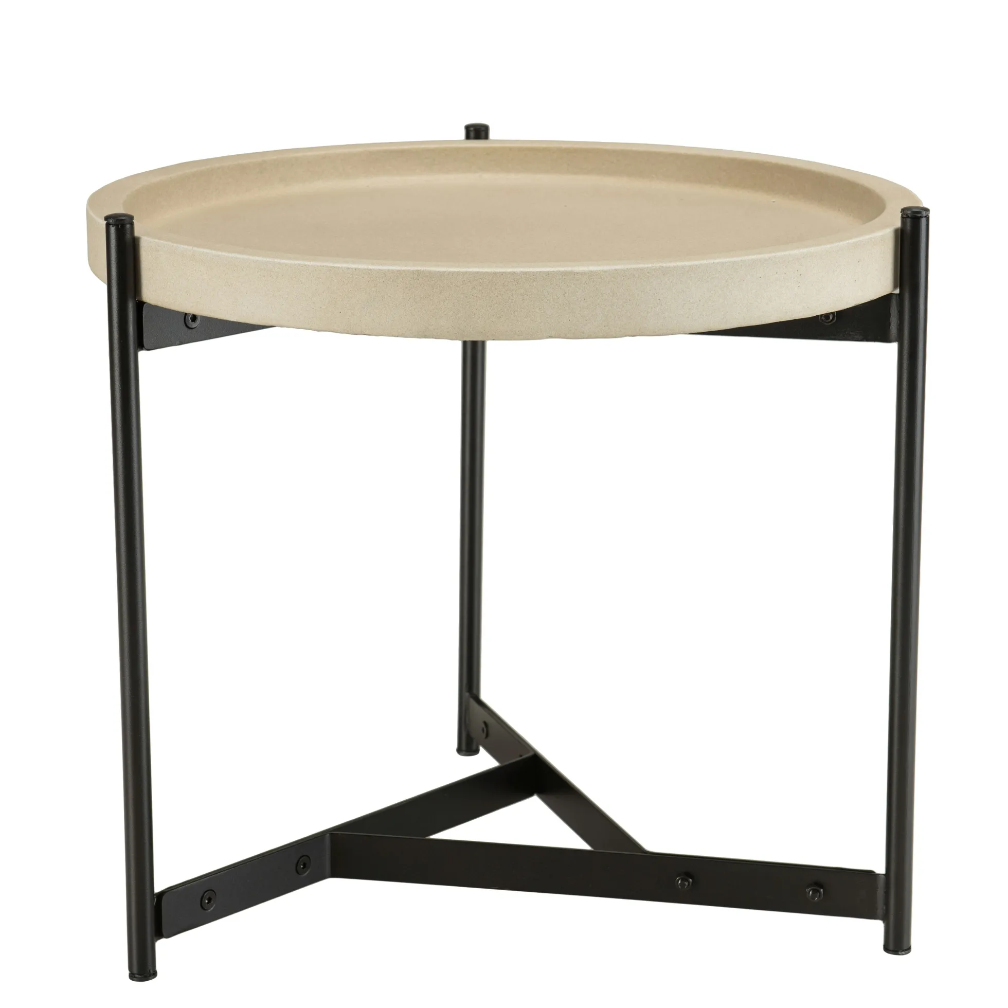 Table d'appoint ronde de jardin plateau béton beige pieds métal HERCULE