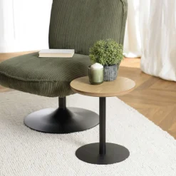 Table d'appoint ronde en bois couleur naturelle pied noir CASTILLE