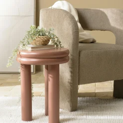 Table d'appoint ronde en bois peint terracotta D35cm CASTILLE