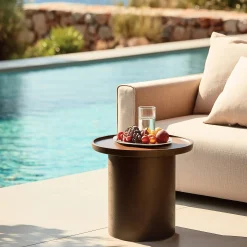 Table d'appoint ronde en béton marron D36cm CALVI