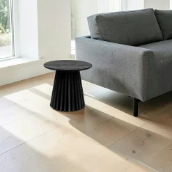 Table d’appoint ronde noire design pied rainuré AMSTERDAM