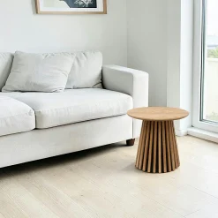 Table d’appoint ronde placage chêne pied rainuré AMSTERDAM
