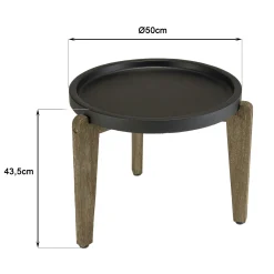 Table d'appoint ronde pour jardin béton noir mat et pieds bois HERCULE