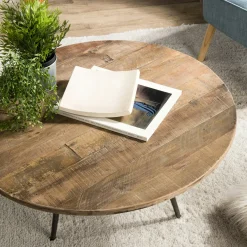 Table d'appoint ronde teck recyclé métal GM SWING
