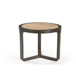Table d'appoint travertin et bois 3 pieds Ø60 cm DUOMO