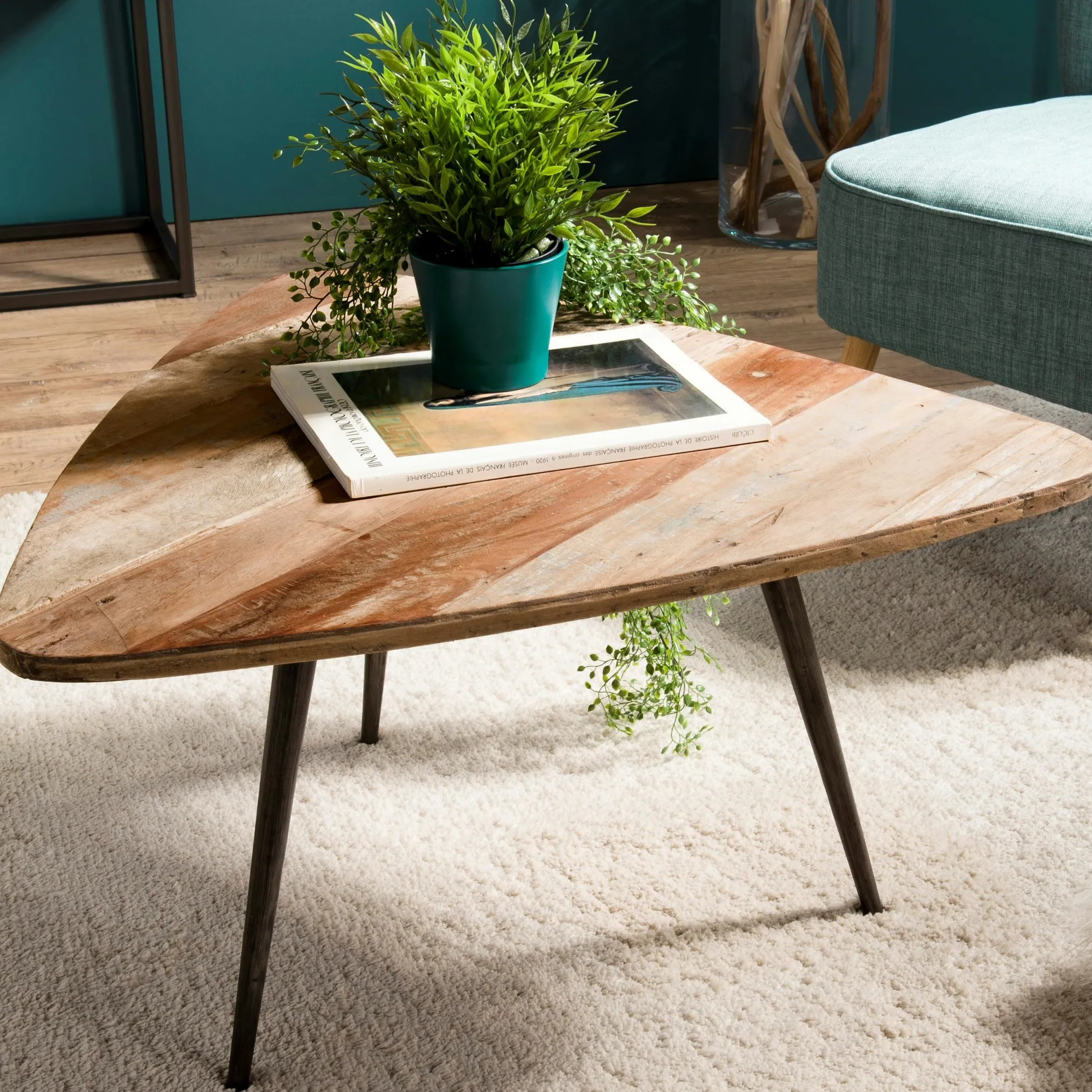 Table d'appoint triangulaire teck recyclé GM SWING