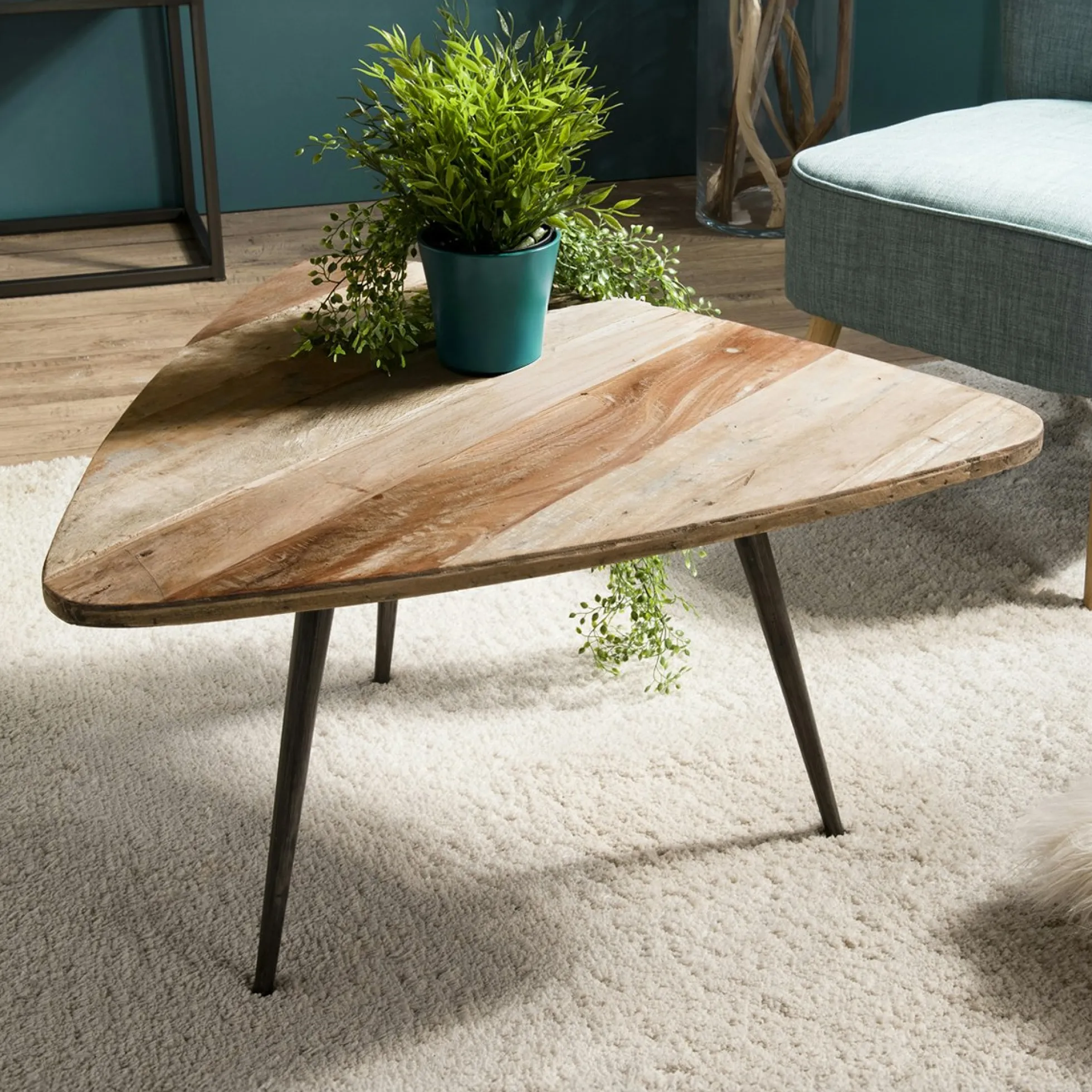 Table d'appoint triangulaire teck recyclé GM SWING
