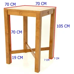 Table de bar carrée Hévéa 70x70x105cm TESSA