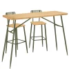 Table de bar + 2 chaises hautes pin et métal vert BAGAN