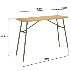 Table de bar + 2 chaises hautes pin et métal vert BAGAN
