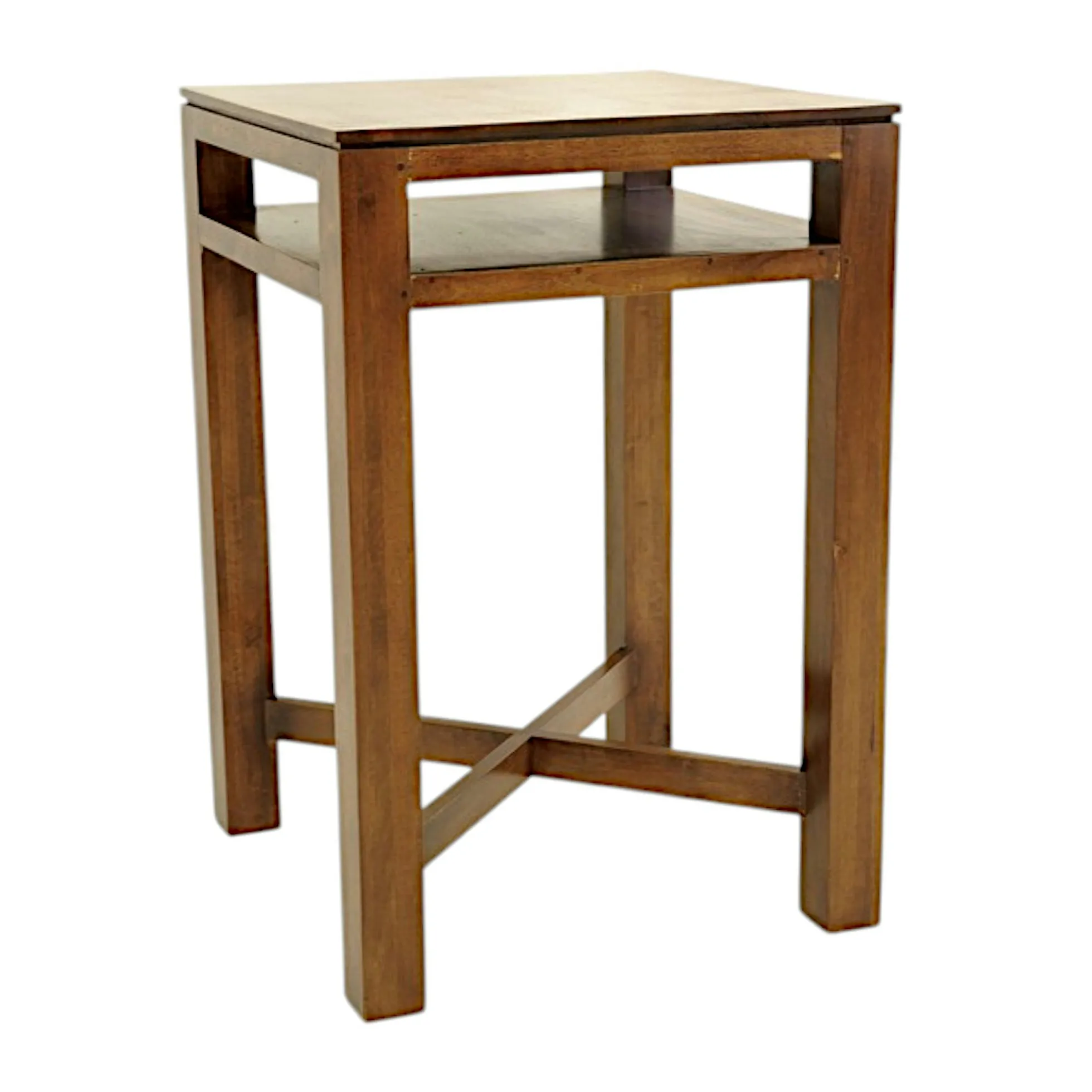 Table de bar Hévéa double plateaux, pieds en croix 70x70x105cm HELENA