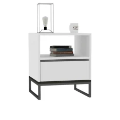 Table de chevet blanche moderne 1 tiroir 1 niche JENA