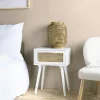 Table de chevet bois blanc 1 tiroir cannage naturel CALVIA