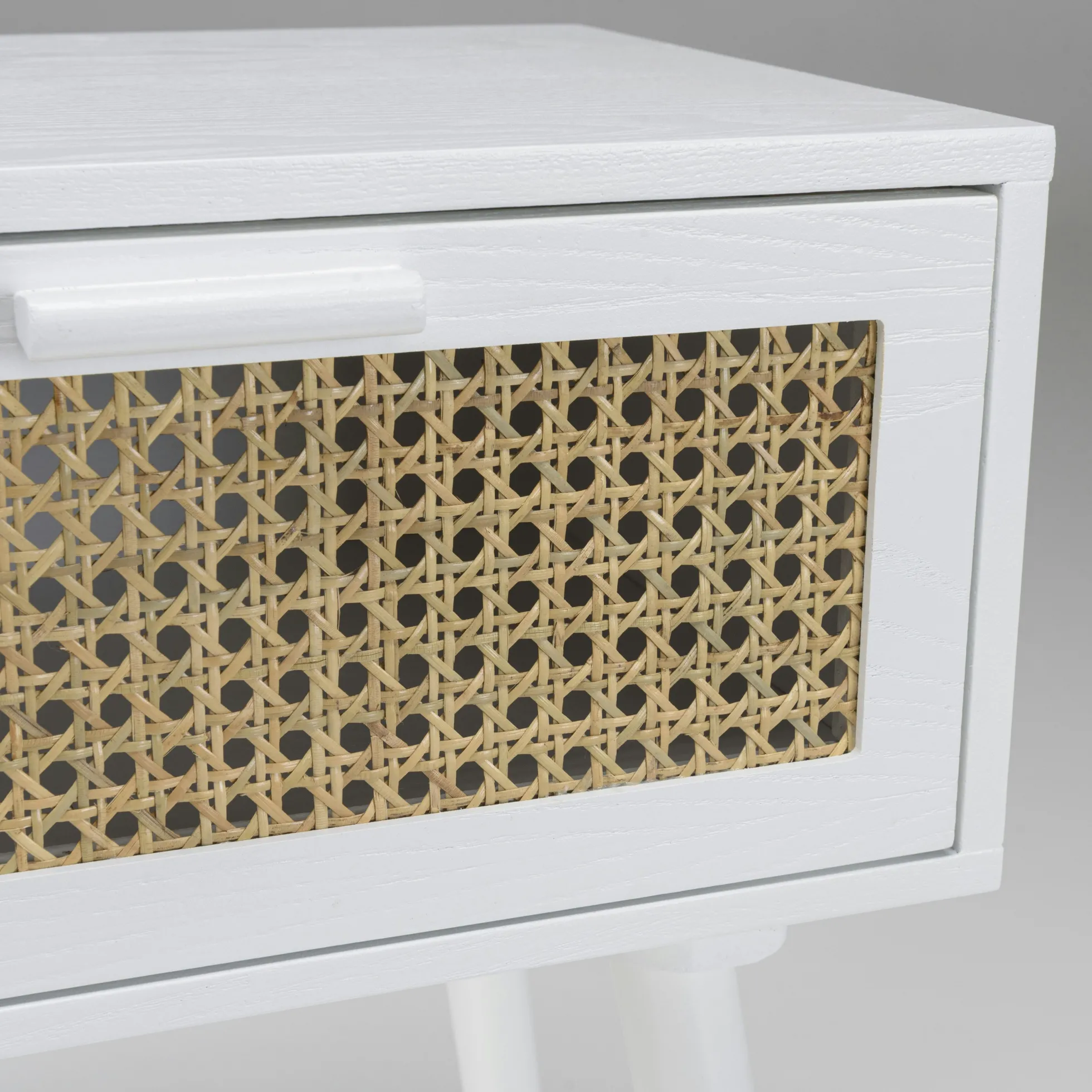 Table de chevet bois blanc 1 tiroir cannage naturel CALVIA