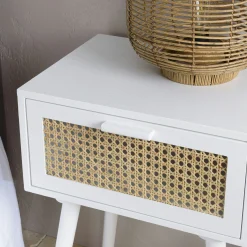Table de chevet bois blanc 1 tiroir cannage naturel CALVIA