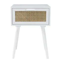 Table de chevet bois blanc 1 tiroir cannage naturel CALVIA