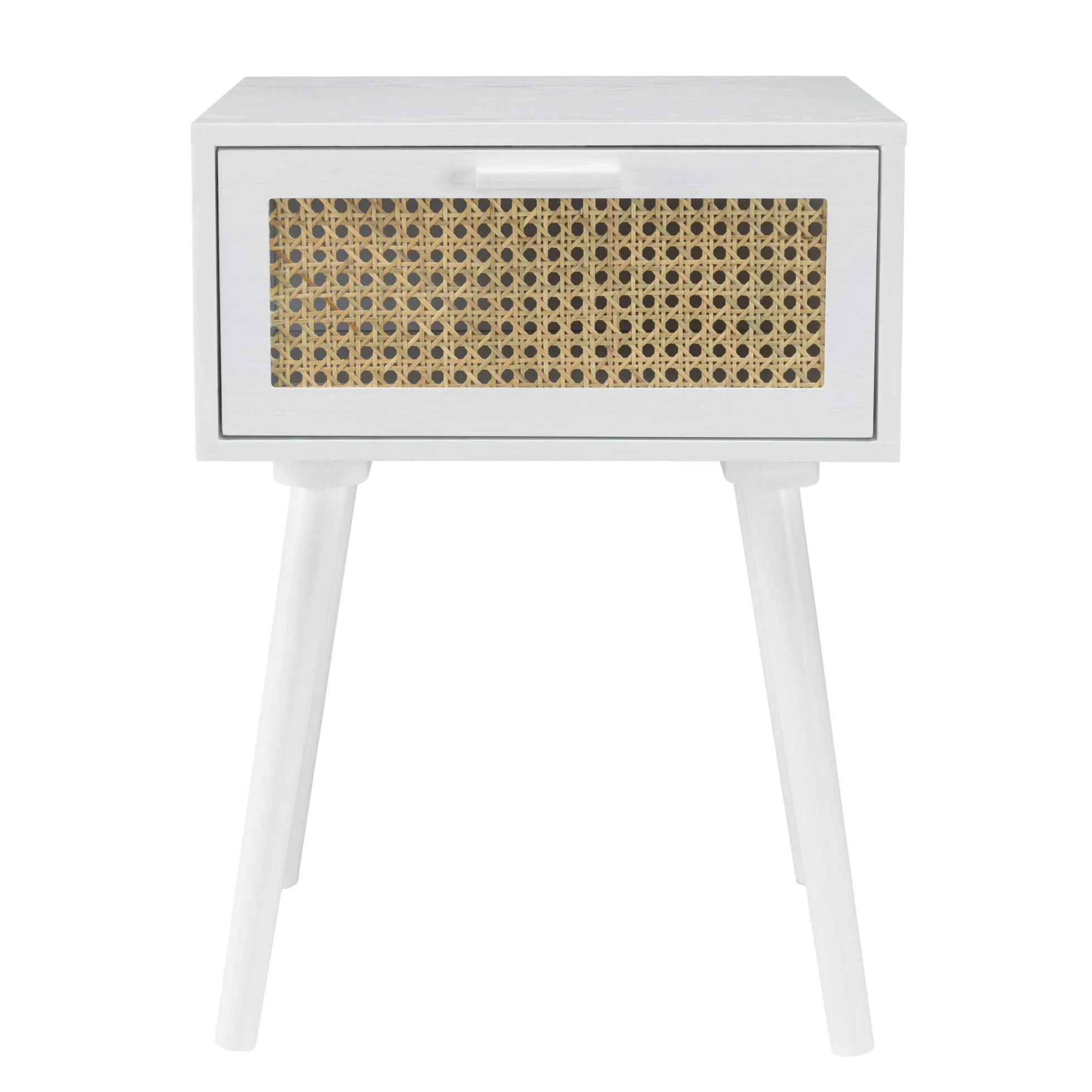 Table de chevet bois blanc 1 tiroir cannage naturel CALVIA