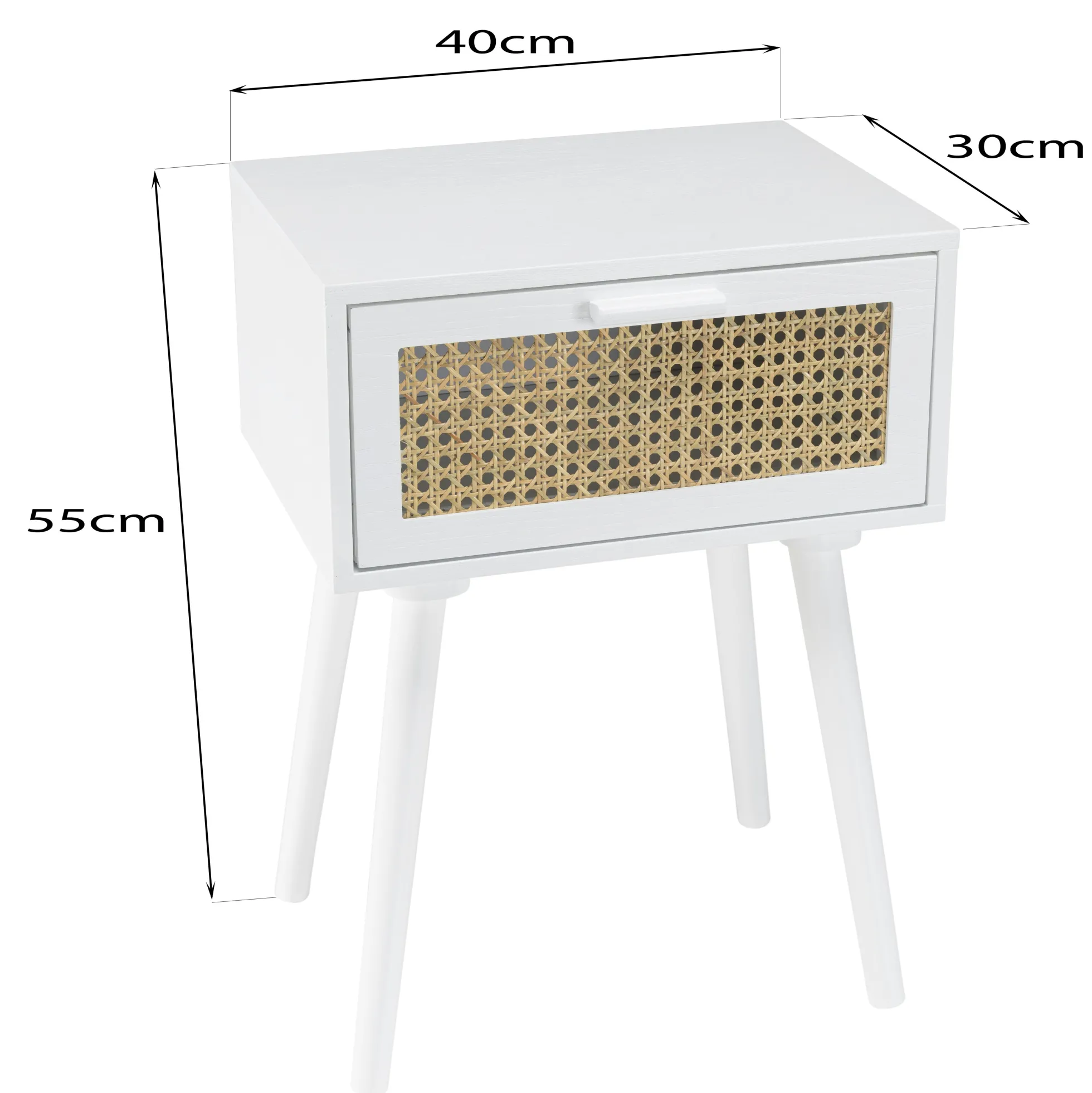 Table de chevet bois blanc 1 tiroir cannage naturel CALVIA