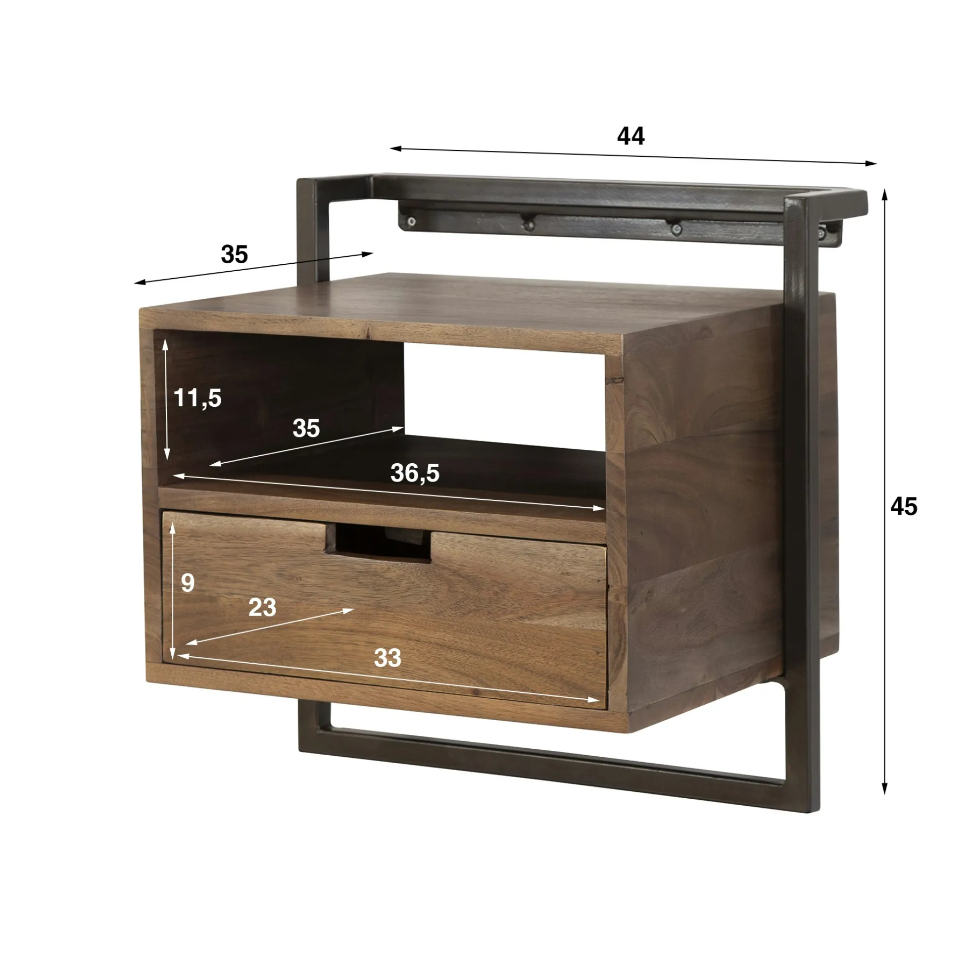 Table de chevet bois brun 1 niche 1 tiroir NAKO