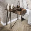 Table de chevet bois brun 2 plateaux & tiroir rainuré (G) NAKO