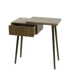 Table de chevet bois brun 2 plateaux & tiroir rainuré (D) NAKO