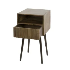 Table de chevet bois brun, tiroir rainuré & niche NAKO