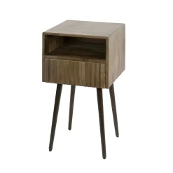Table de chevet bois brun, tiroir rainuré & niche NAKO