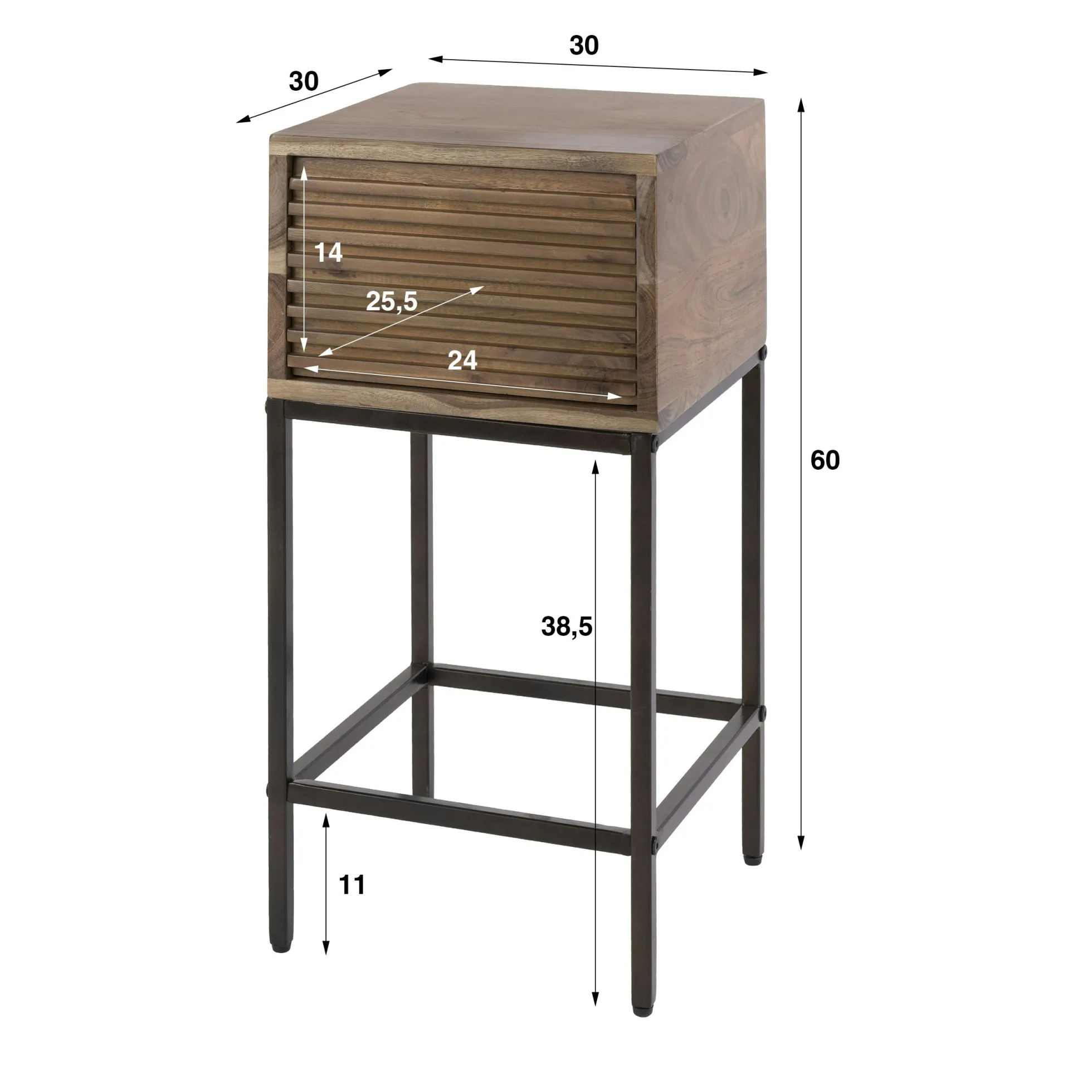 Table de chevet bois d'acacia 1 tiroir strié NAKO