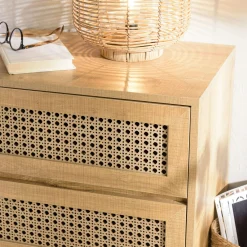 Table de chevet bois naturel 2 tiroirs cannage ALCUDIA